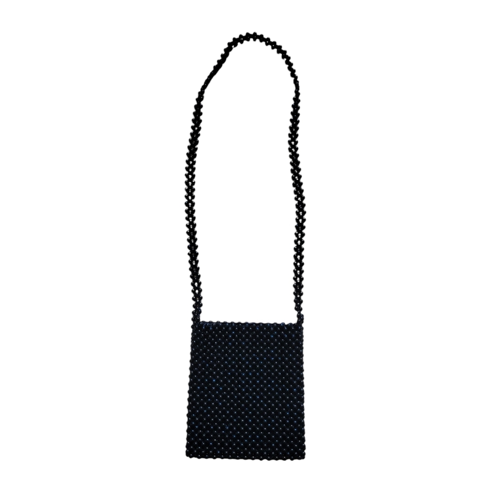 Black Cross Body Beaded Satin Lined Purse - Picture 2 of 8